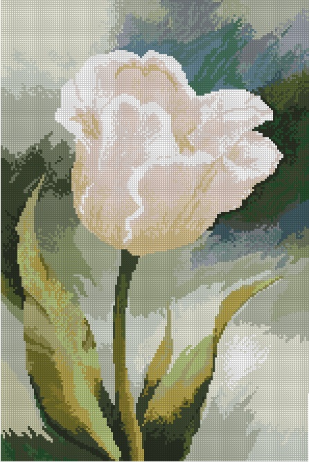 TULIP-1: bordado a punto de cruz de tulipán blanco