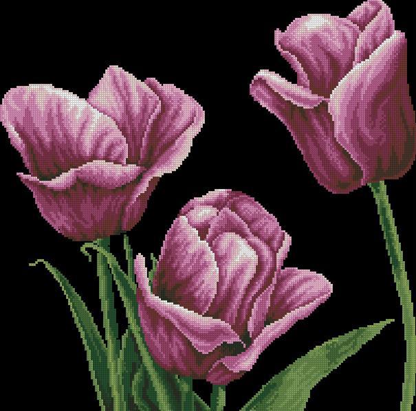 TULIP-2: bordado a punto de cruz de tulipanes púrpura