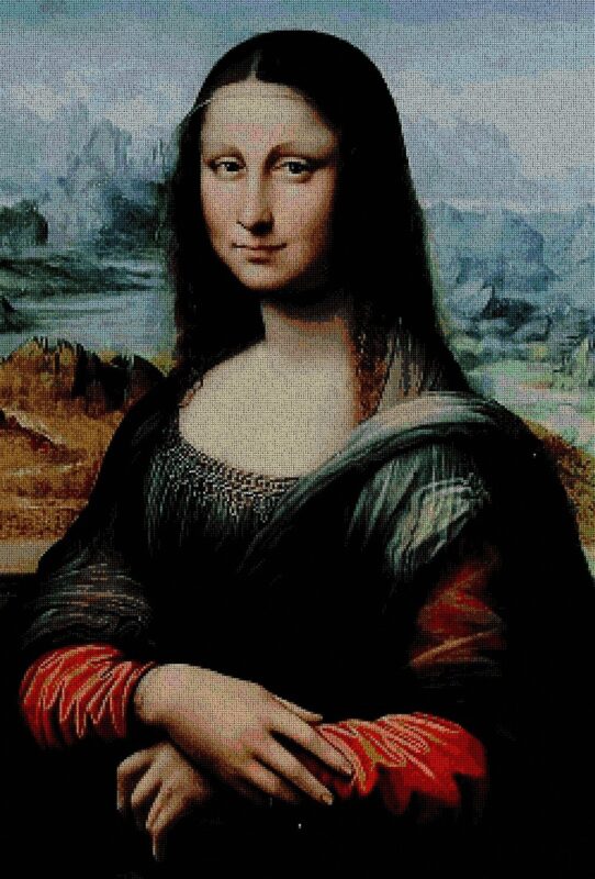 VINCI1089: Gráfico de punto de cruz para descargar en PDF, imprimir y bordar dibujo basado en el cuadro de Leonardo da Vinci La Gioconda ó Mona Lisa