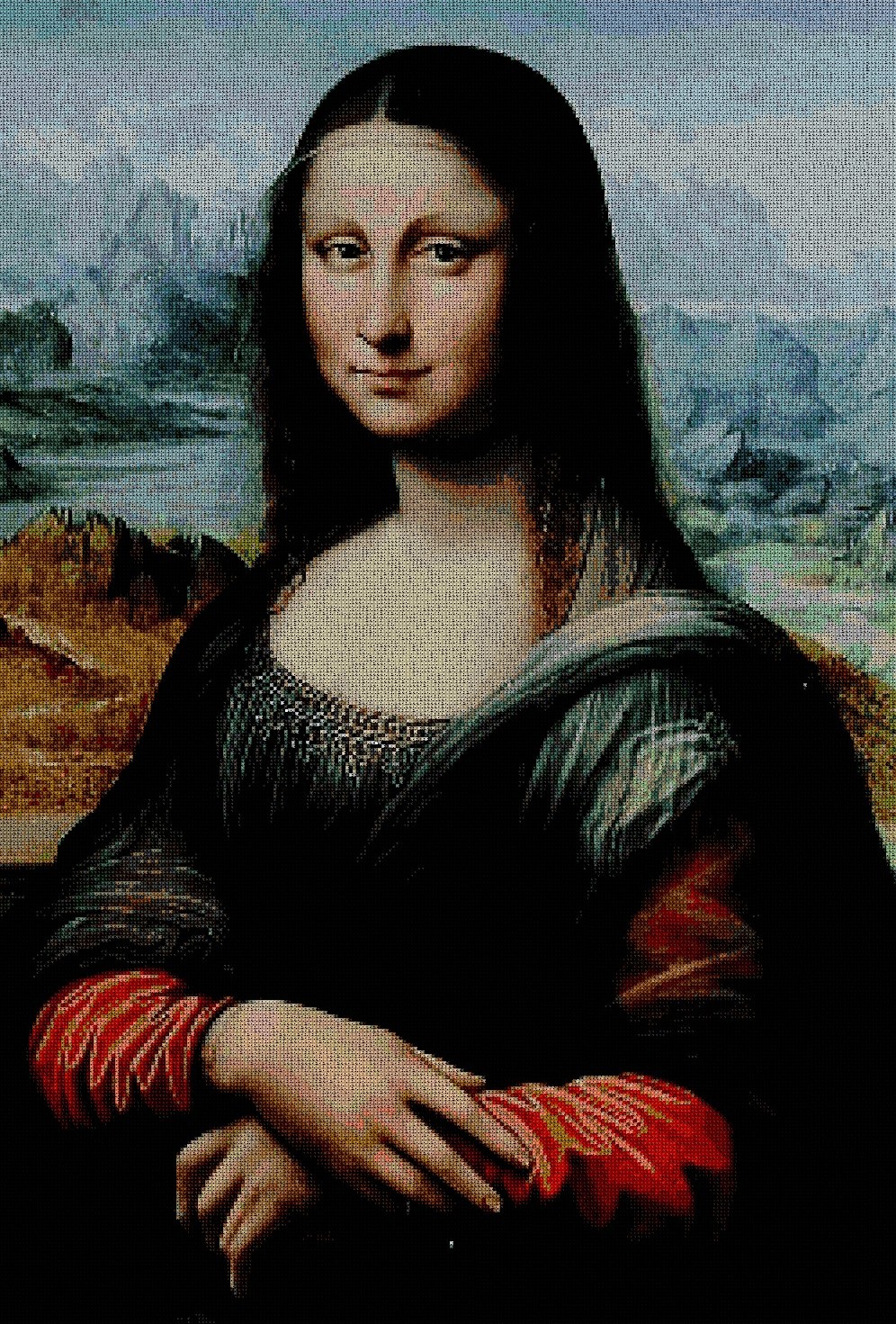 VINCI1089: Gráfico de punto de cruz para descargar en PDF, imprimir y bordar dibujo basado en el cuadro de Leonardo da Vinci La Gioconda ó Mona Lisa