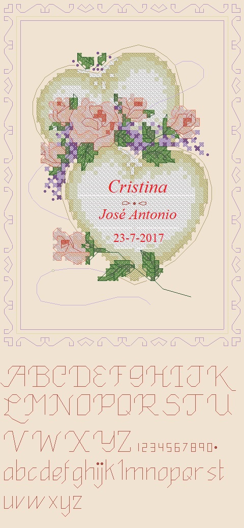WEDDING-5: bordado a punto de cruz de recuerdo de boda